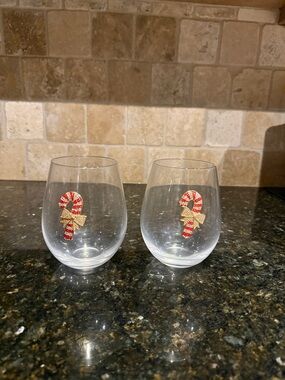 Rhinestone Candy Cane Stemless Wine Glasses